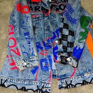 Denim Jean punk rock Girls Club Jacket Knee length